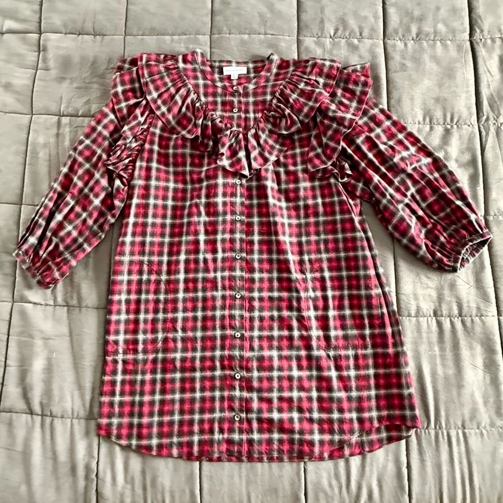 Something Navy Women’s Red and Black Tartan Dramatic Ruffle Yoke Mini Dress XL - Picture 2 of 7